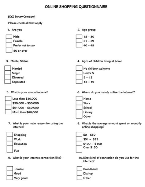 Example Of Online Shopping Questionnaire