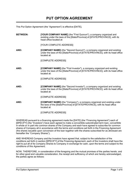 Example Of Option Agreement