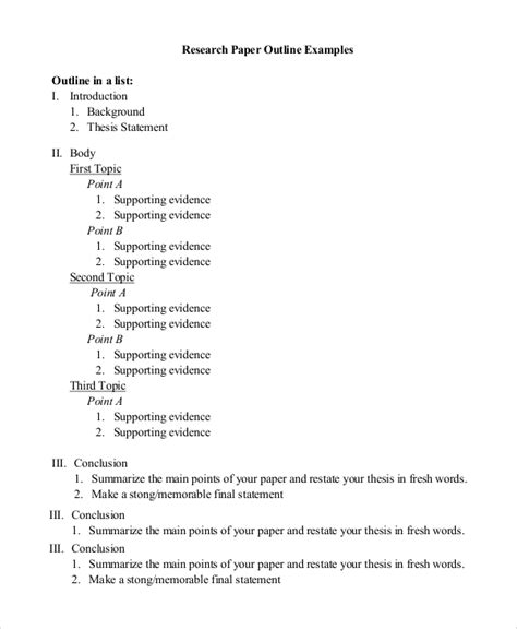 example of outline topic in research