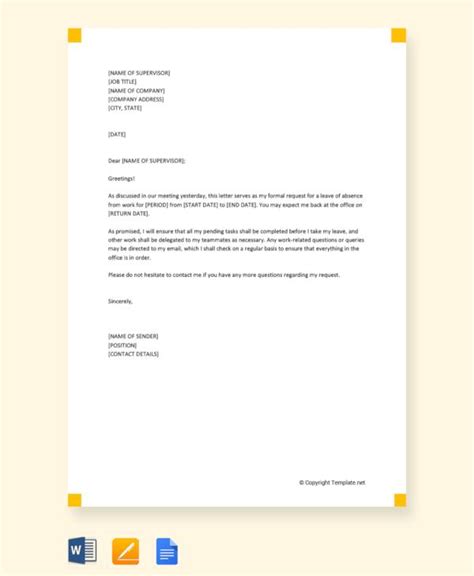 example of permission letter to be absent from work
