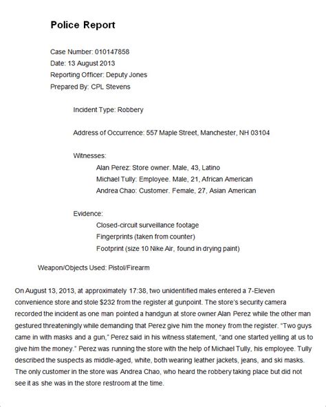 example of police statement writing