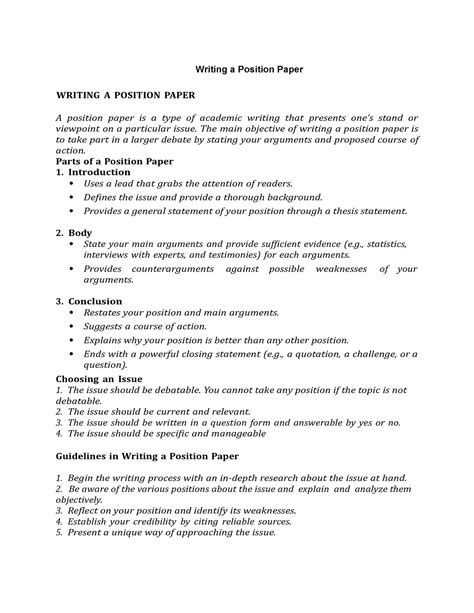 example of position paper in reading and writing