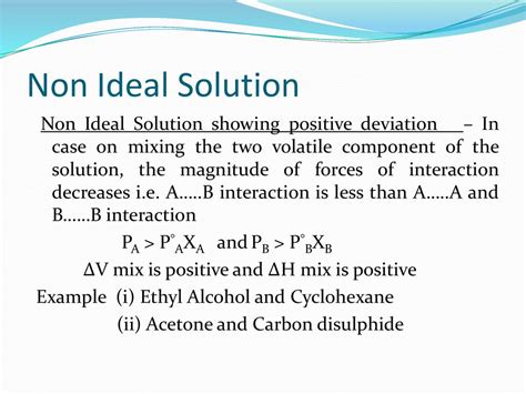 example of positive and negative deviation of non ideal solution