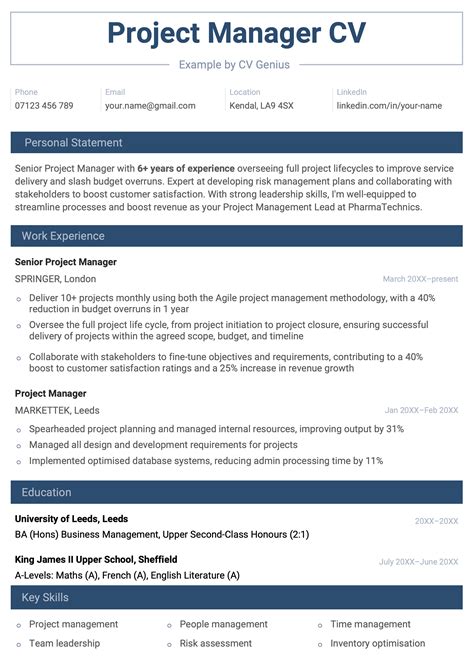 example of project manager cv
