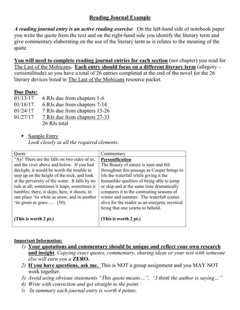 Example Of Reading Assignment