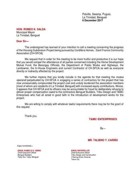 example of request letter to mayor
