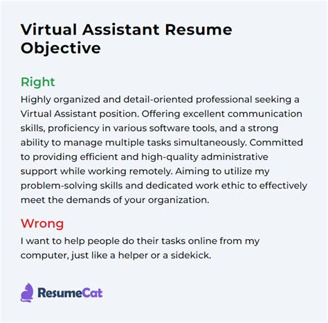example of resume objective for virtual assistant
