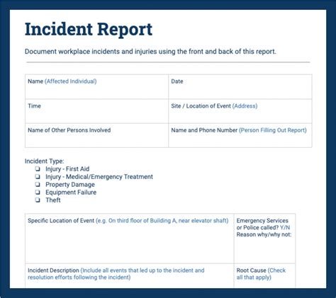 example of safety incident report