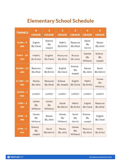 Example Of Schedule In School