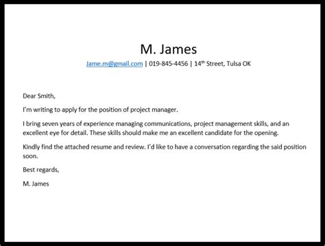 example of short resume letter
