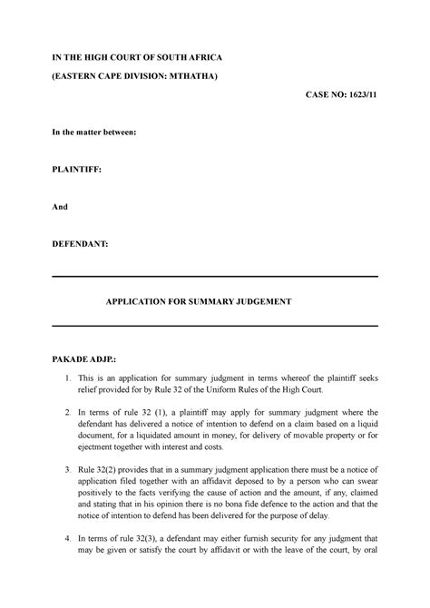 example of summary judgment application