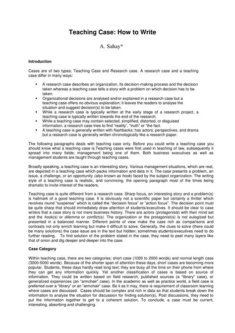 example of teaching notes for case study