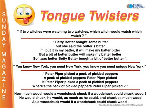 example of tongue twister english short