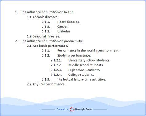 example of topic outline using alphanumeric format
