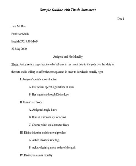 example of topic outline with thesis statement
