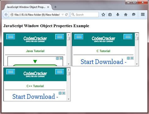 Example Of Window Object In Javascript
