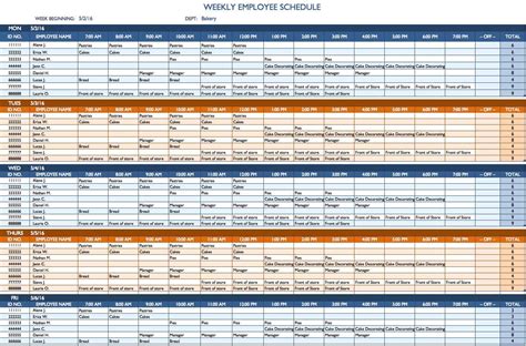 example of work schedule template excel