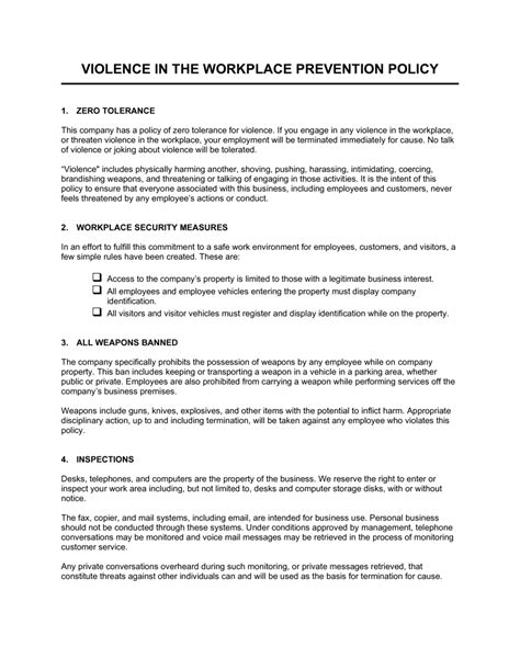 Example Of Workplace Violence Policy