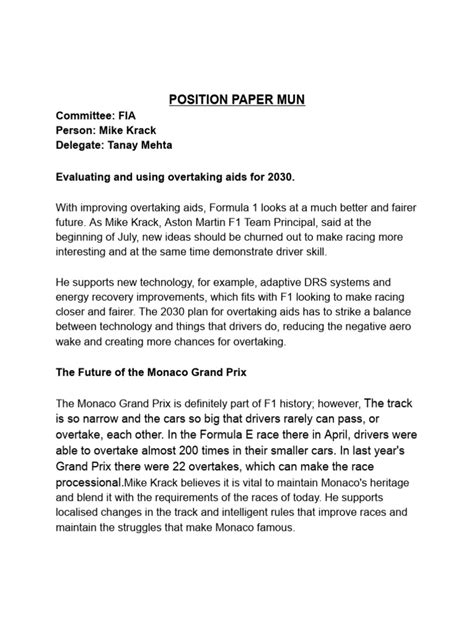 Example Position Paper Mun
