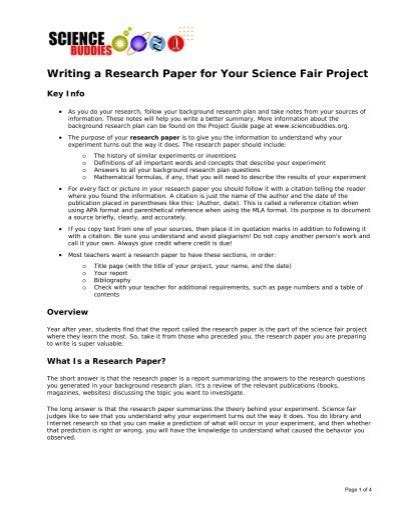 Example Research Paper For Science Fair