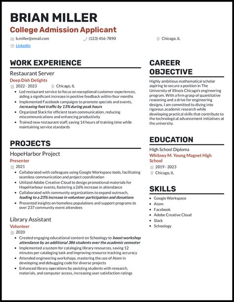 College Student Example Resume