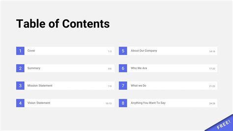 Example Table Of Contents Powerpoint