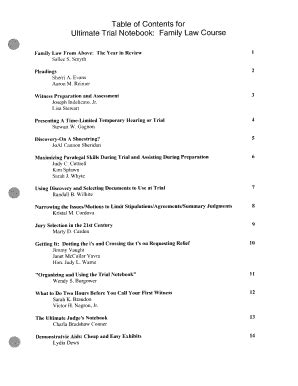 example trial notebook table of contents