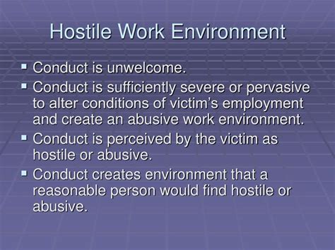 examples of a hostile work environment include quizlet