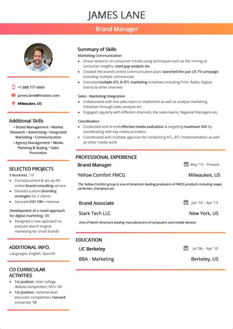 examples of a resume format