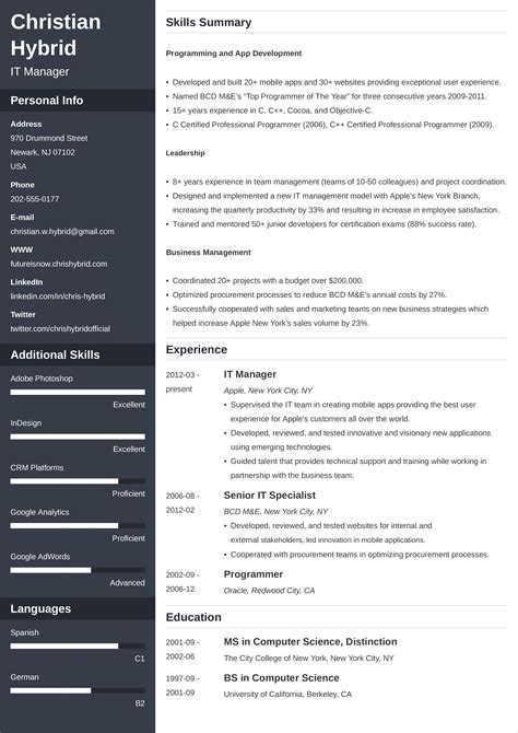 examples of a resume layout