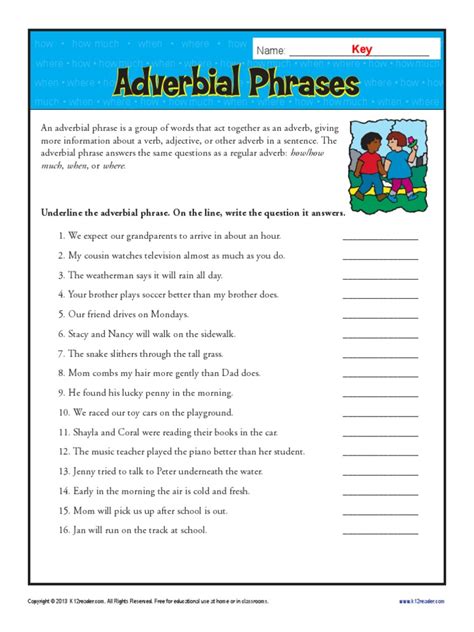 examples of adverb phrases exercises with answers pdf