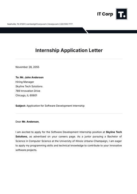 Examples Of Application Letter For Internship