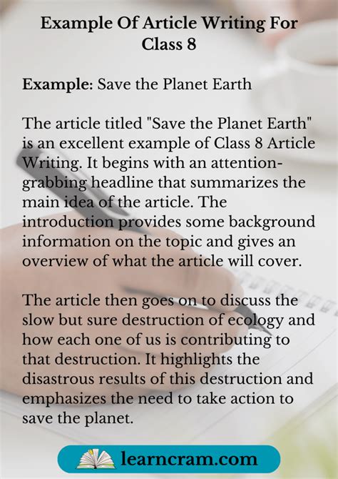 examples of article writing class 8