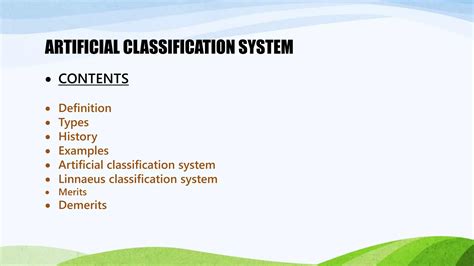 Examples Of Artificial System Of Classification