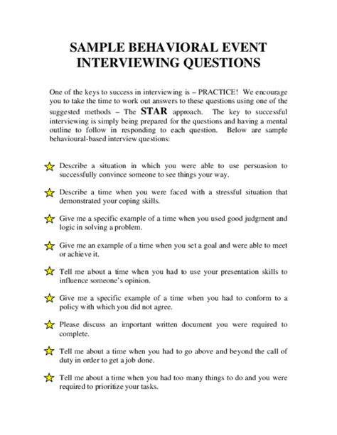 examples of behavioral event interview questions