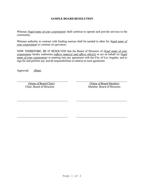 examples of board resolution