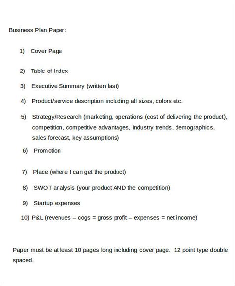 Examples Of Business Plan Paper