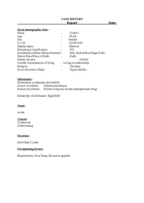 Examples Of Case History