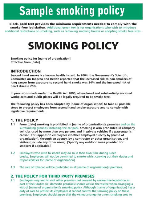 examples of company smoking policy