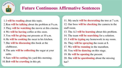 examples of future continuous tense affirmative