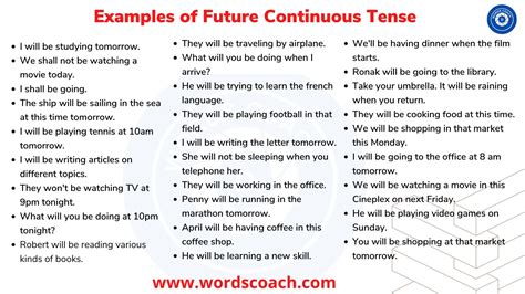 examples of future continuous tense positive