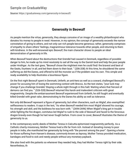 examples of generosity in beowulf