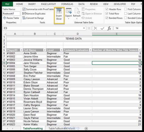 examples of good looking excel tables
