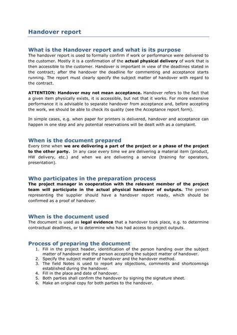 Examples Of Handover Documents
