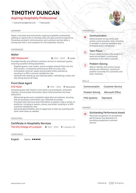 examples of hospitality cvs