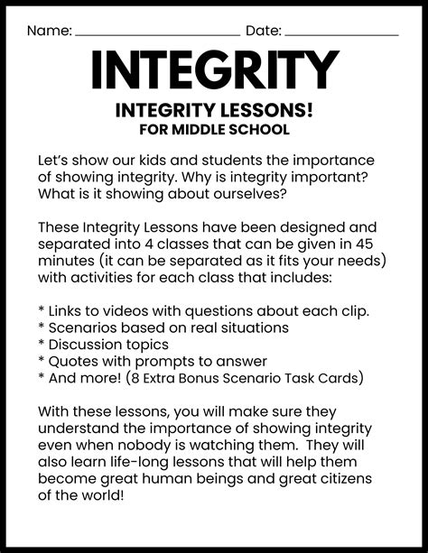 examples of integrity in middle school