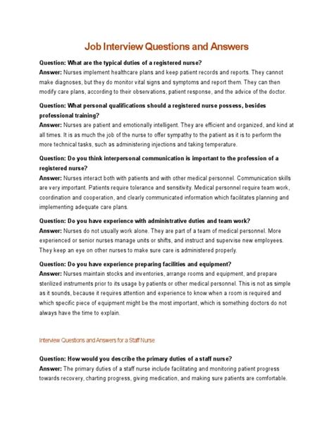 Examples Of Job Interview Questions And Answers For Nurses