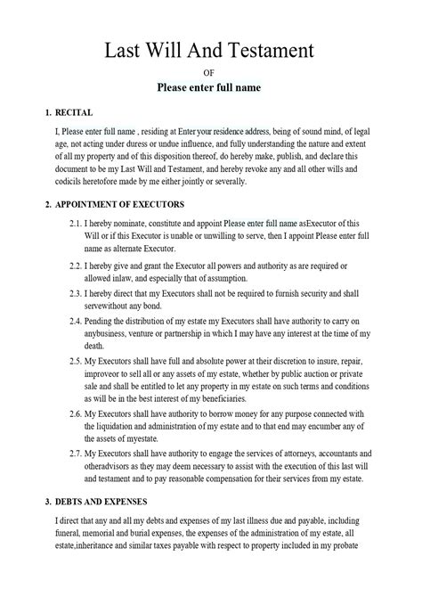Examples Of Last Will And Testament Forms