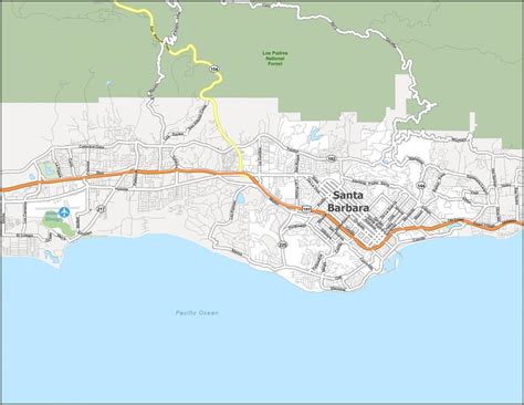 Map of Santa Barbara, California, USA
