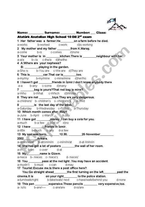 examples of multiple choice questions for elementary